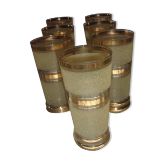 7 verres à orangeade en verre granité