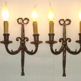Pair French Louis XV Ribbons And Bows Bronze Double Wall Lights 5411
