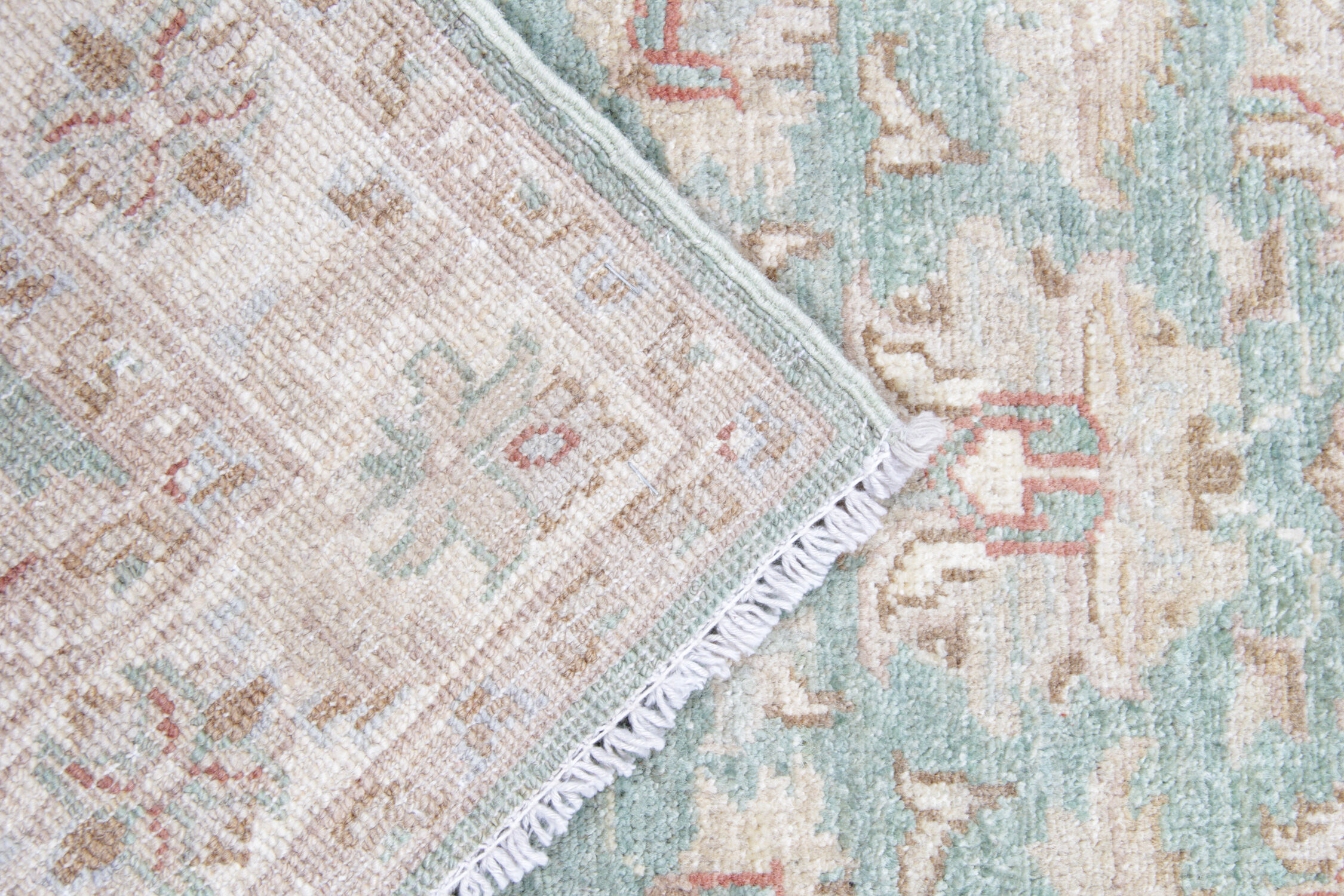 Traditional green cream ziegler rug, oriental floral wool rug-70x190cm