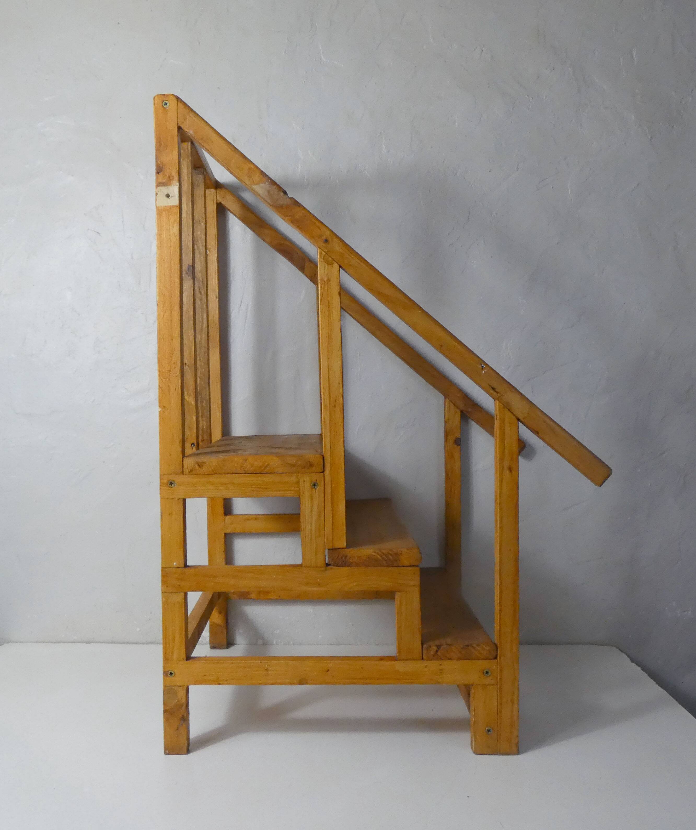 vintage wooden library staircase