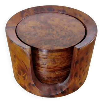 12 coasters and their elm burl support