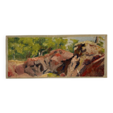 Oil painting on canvas "Forest, cliff and characters" n°32