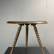 Midcentury wood turned barley twist side table with cork screw legs 1950s