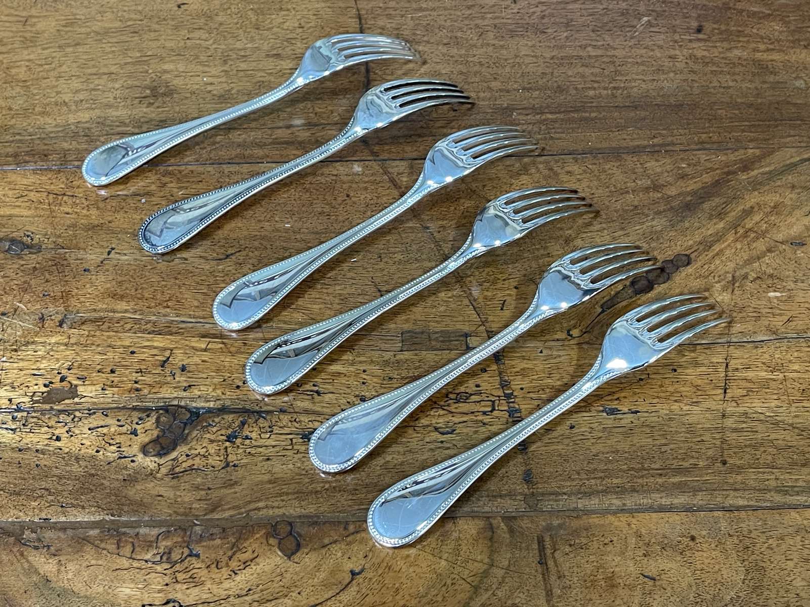 Series of 6 Christofle dessert forks model silver metal pearl