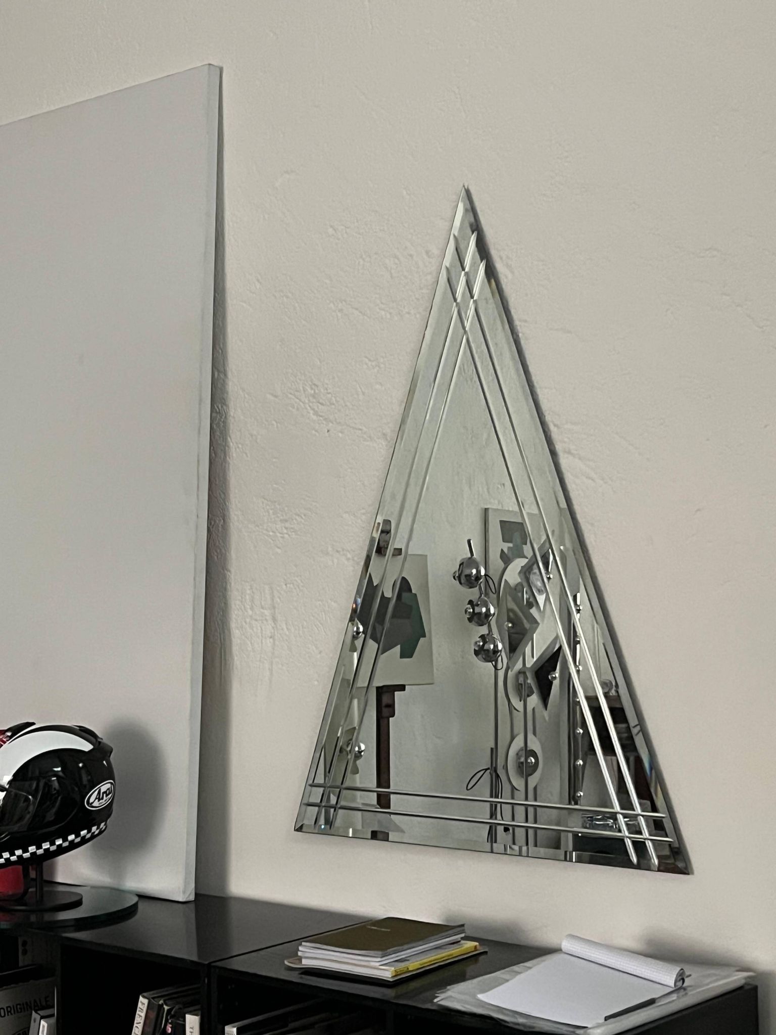 Vintage Big Triangular Wall Mounted Mirror with Beveled Decoration