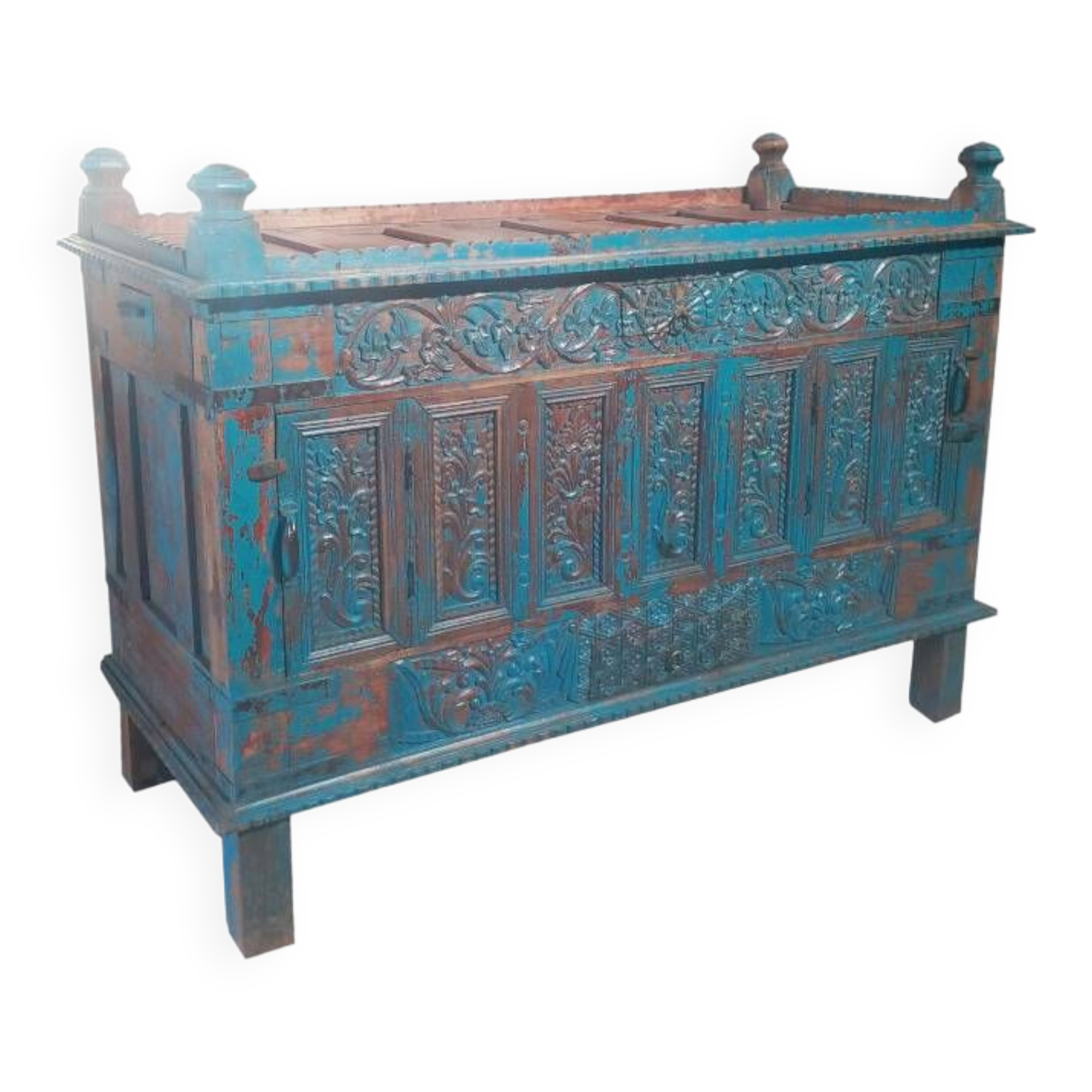 Damchaya blue chest original piece old teak with secrets