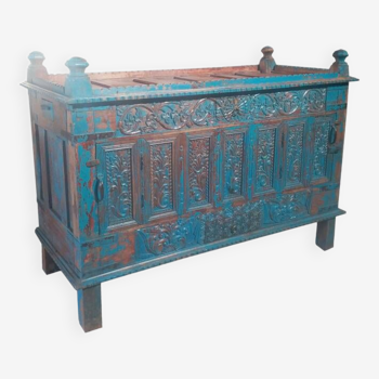 Damchaya blue chest original old teak with secrets