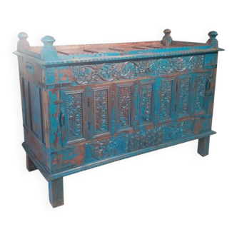 Damchaya blue chest original old teak with secrets