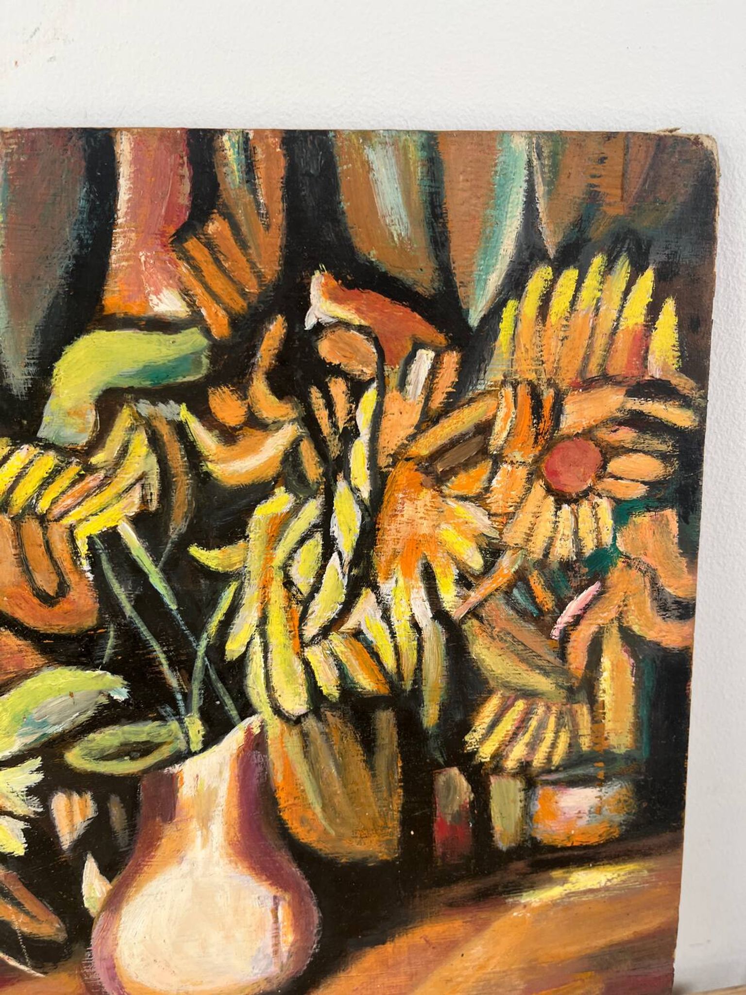 Nature morte, livres et tournesols, huile sur panneau