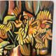 Nature morte, livres et tournesols, huile sur panneau