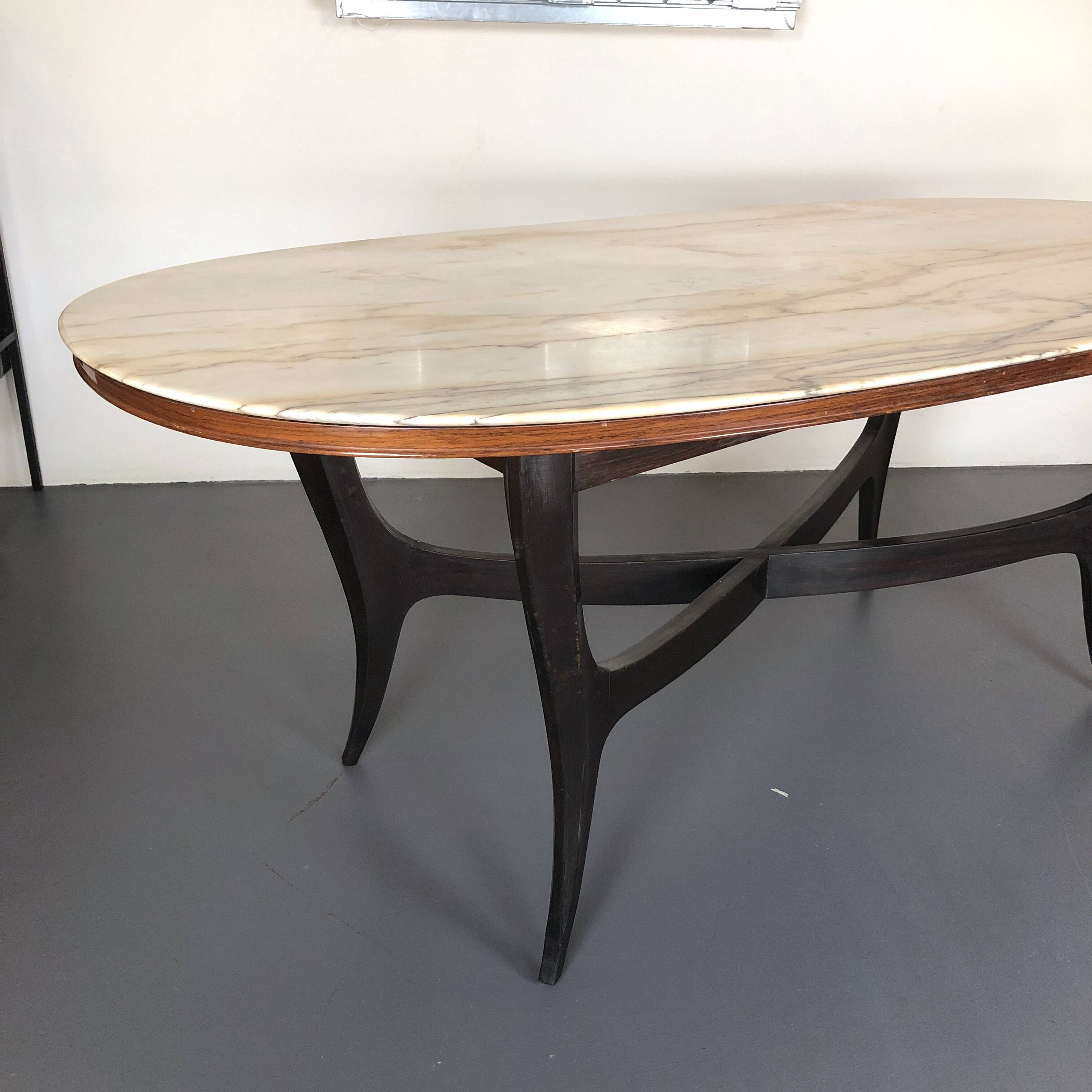 Vintage Italian wood and white marble dining table from 1950s