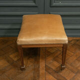 Oak stool early twentieth feet fluted leather top