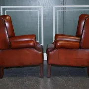 Brown Leather Hand-Dyed Wingback Chairs, Set of 2