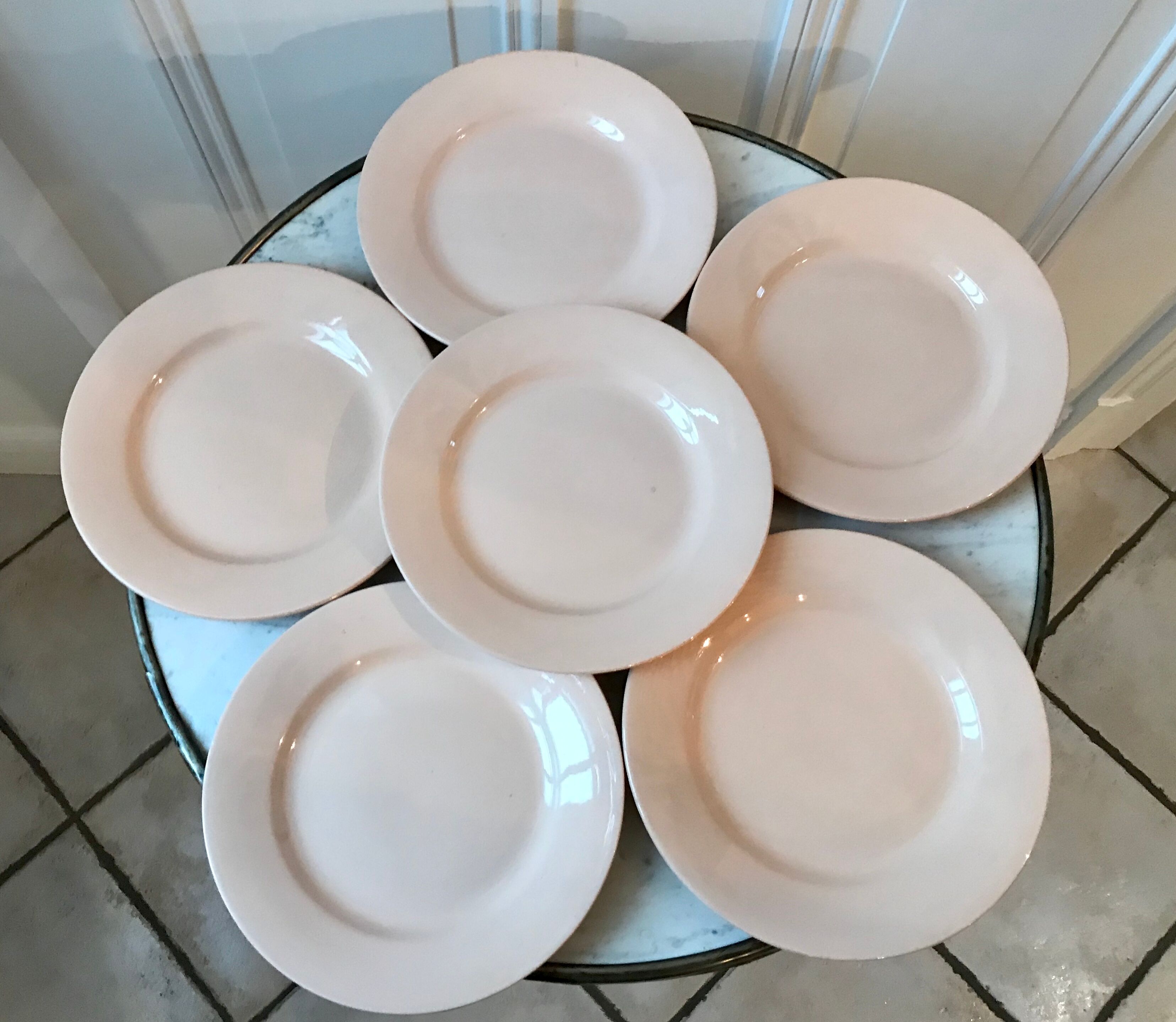 Set of 6 flat plates Digoin Sarreguemines pale pink 50s