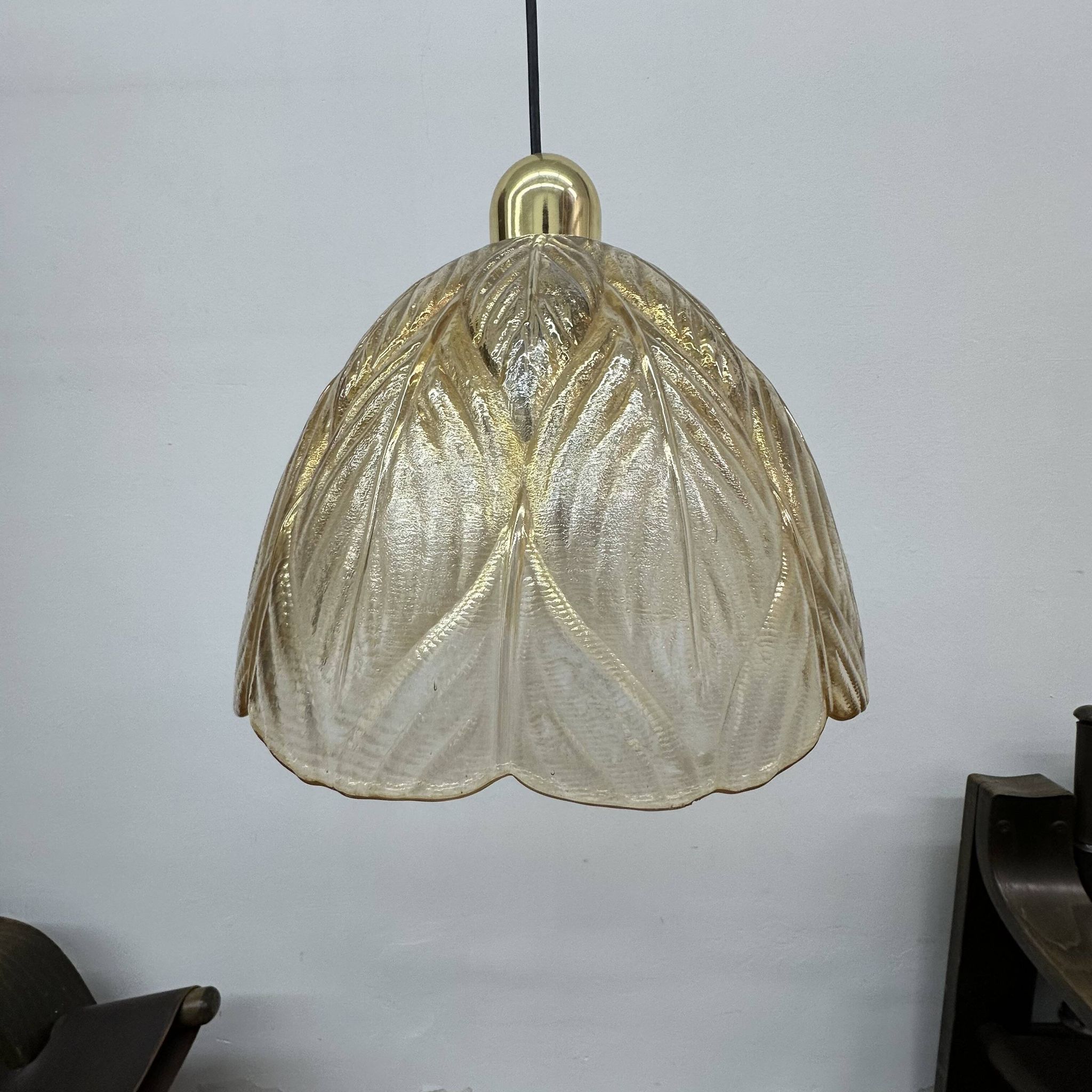 Peil & Putzer glass leaf hanging lamp , 1970’s