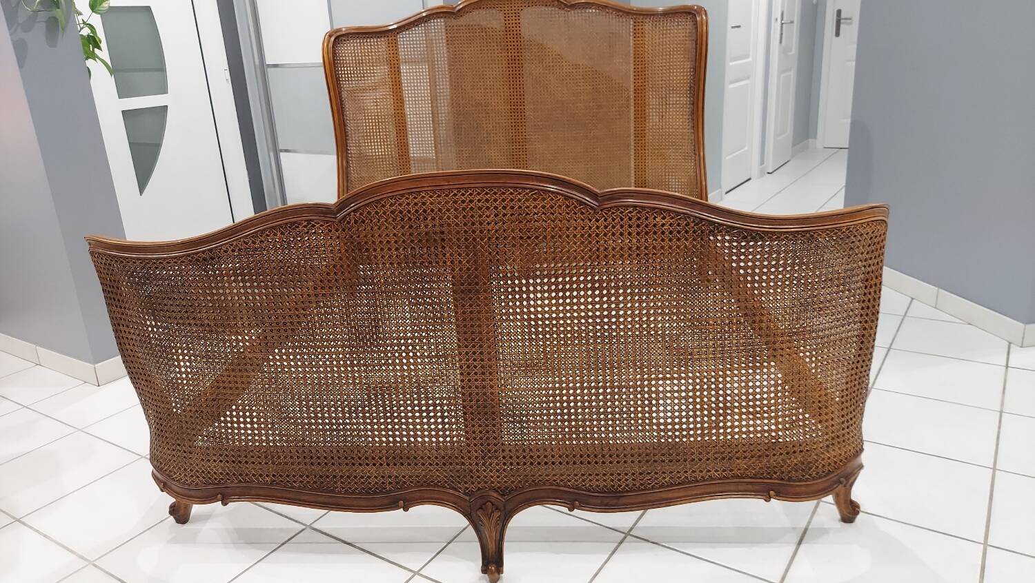 Louis XV style double cane basket bed, mid-20th century