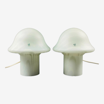 Paire de lampes de table aux champignons rayés de Peill & Putzler, Allemagne, années 1970