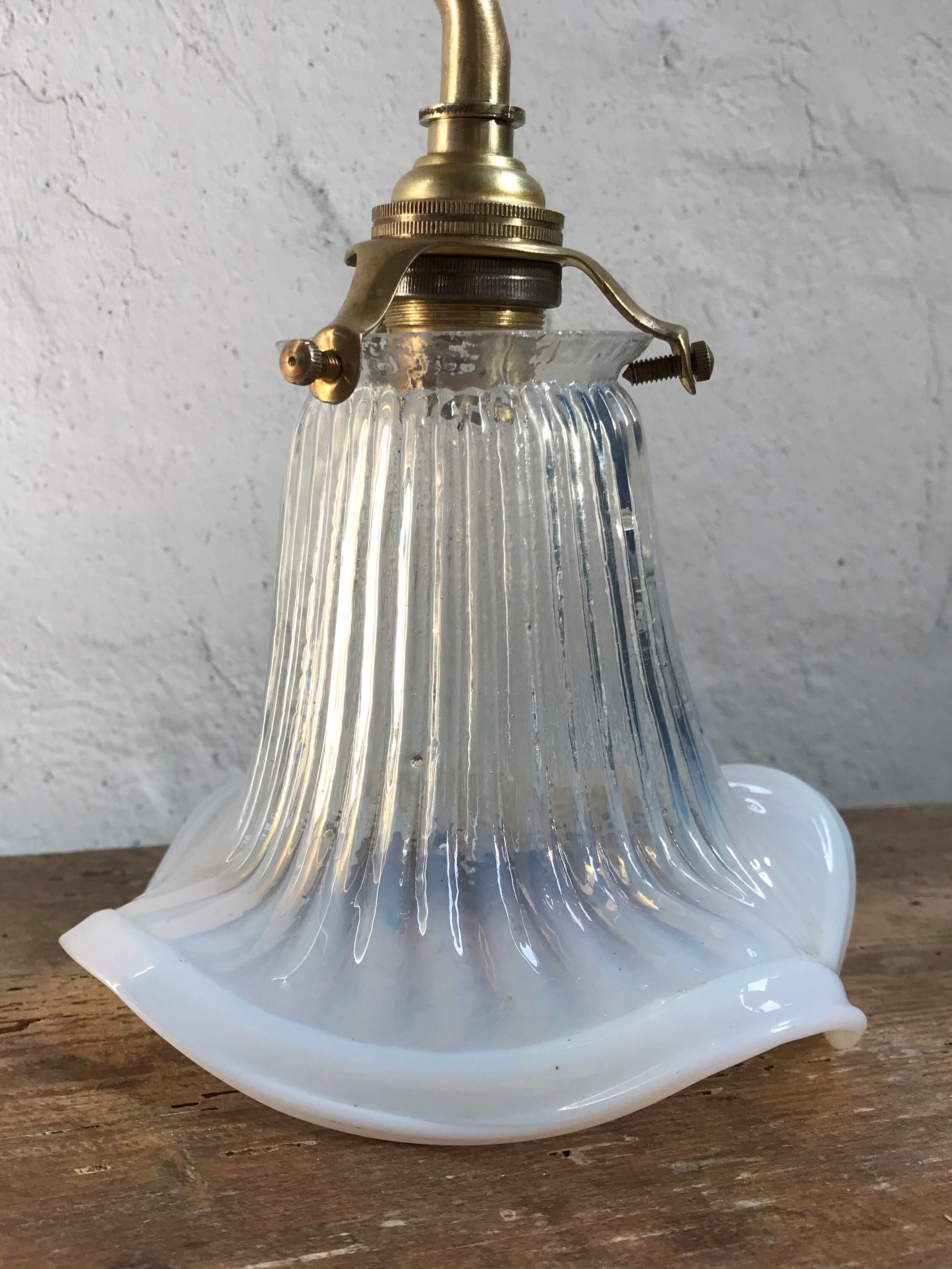 Opalescent glass swan neck sconce