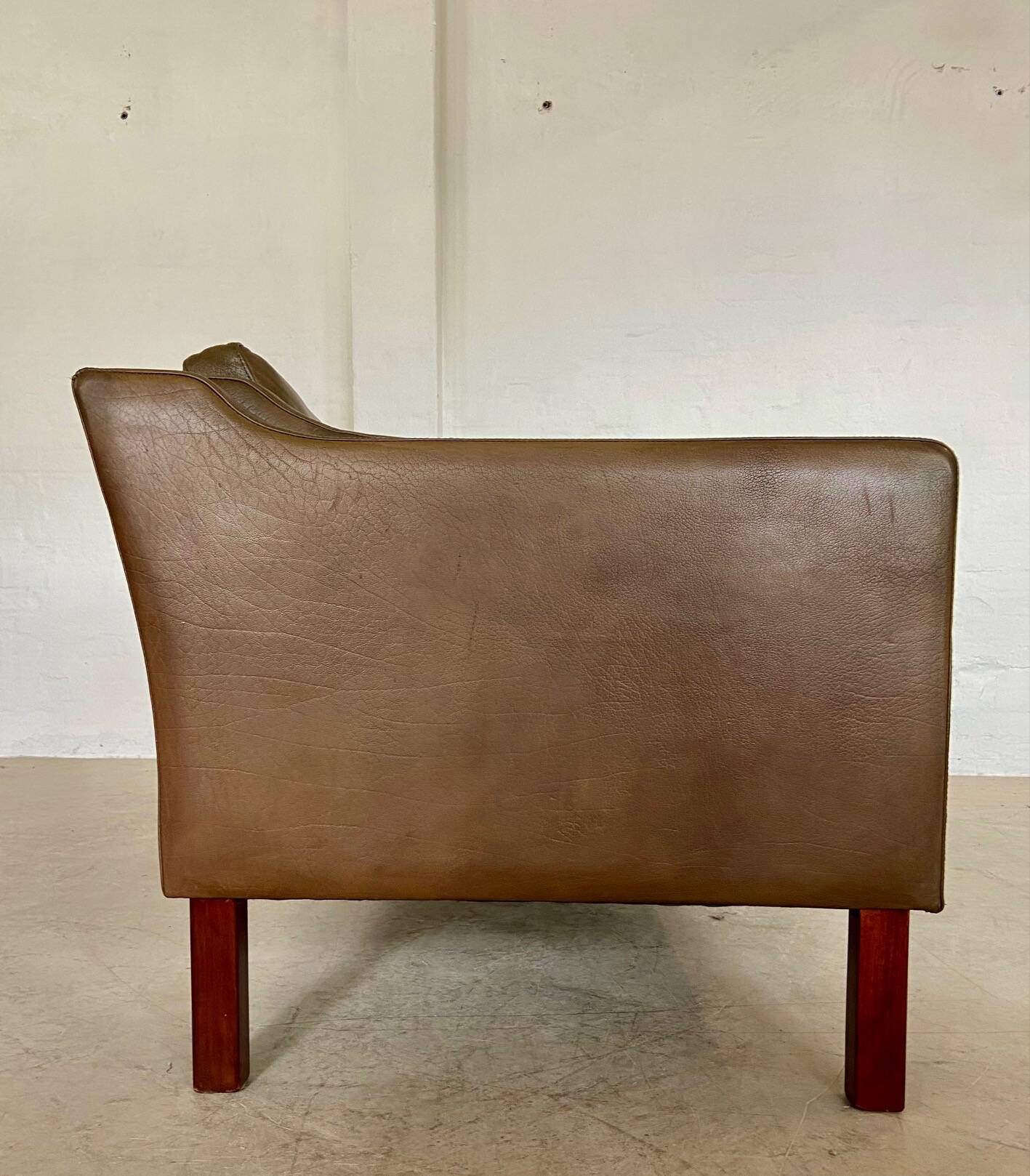 Canapé en cuir vert olive de Mogens Hansen, vintage danois des années 1960, pour 3 personnes.