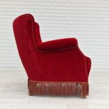 Fauteuil vintage danois en velours rouge cerise, 1960