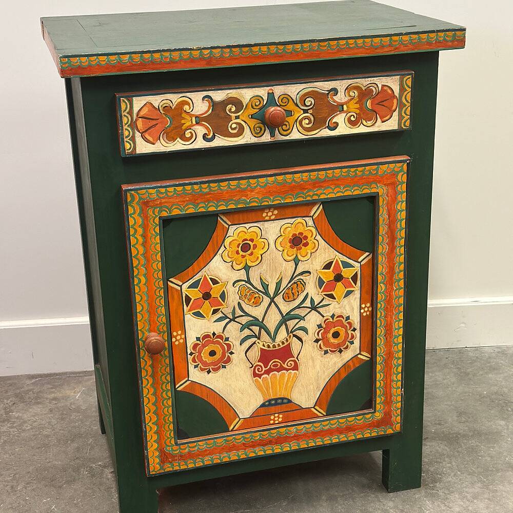 Large hand-painted Provençal folk art cabinet by a Provençal artist, 1970s
