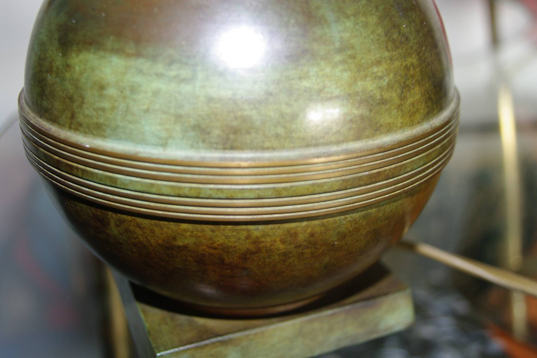 Patinated bronze and leather lamp art deco denmark 1930