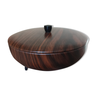 Boite métal bonbonnière tripode décor faux bois design scandinave