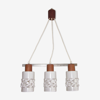 Suspension scandinave en teck et globe en verre