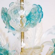 Venetian chandelier in Murano glass with 6 lights, white and blue.