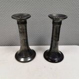 A set of ceramic candlesticks in bluish metallic glaze, Denmark 1980s