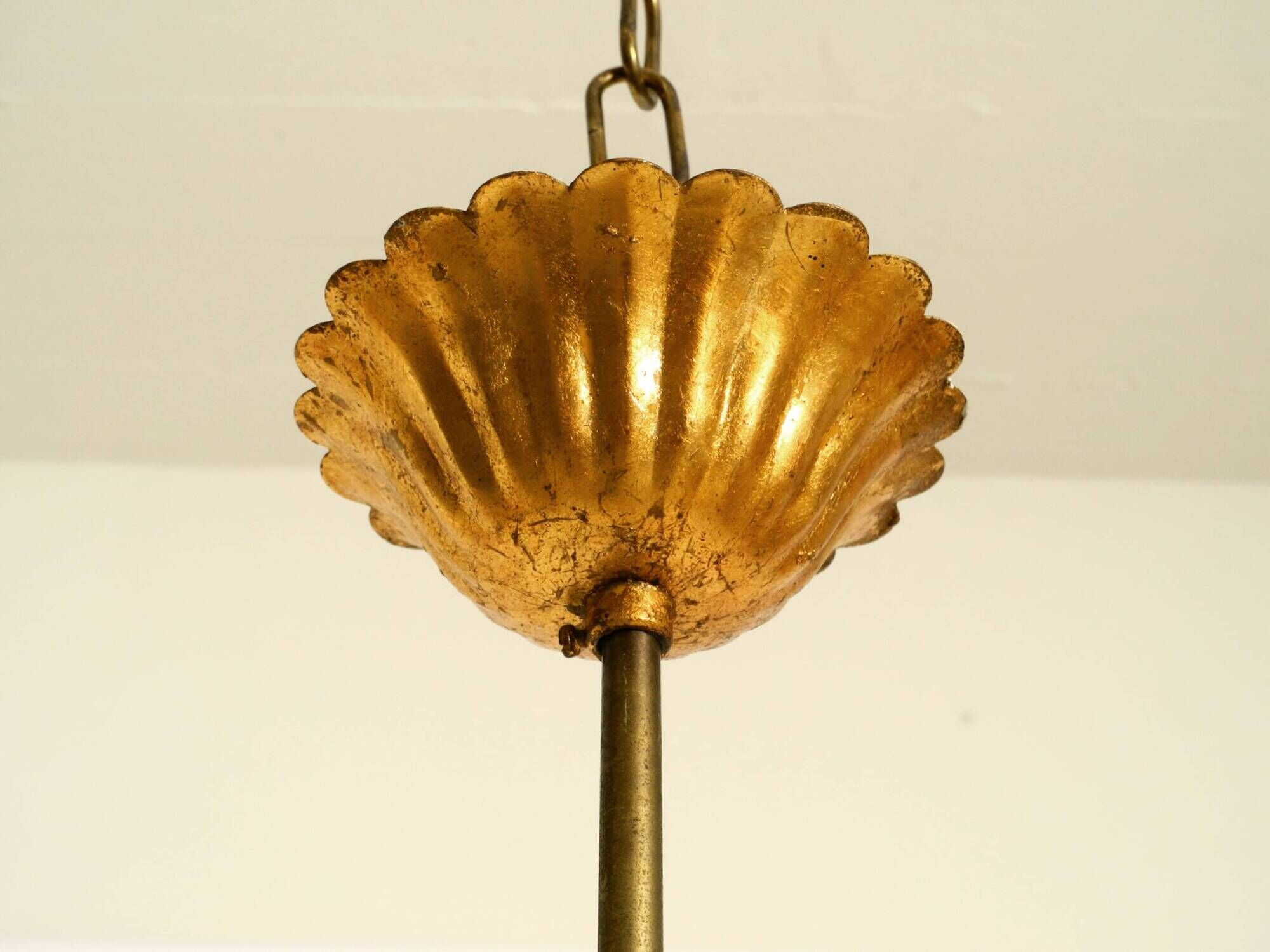 1970s gold-plated metal pendant lamp with a glass sphere by Hans Kögl