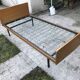 Bed in blond wood and feet 1950 vintage metal - 1 person