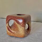 Bertoncello ,,screziato tabacco" glaze, cube vase italian vintage mid century from the 1970's by rob