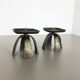 Set of 2 Modernist Vintage 1970s Sculptural Brutalist Metal Candleholder, France