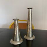 Duo vintage bumpy metal candlesticks