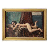 Ancient nude female painting signed Laudati, oil on canvas, French school 20th century.