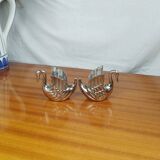 Pair of Silver Metal Zoomorphic Swan Candle Holders, Vintage 70s