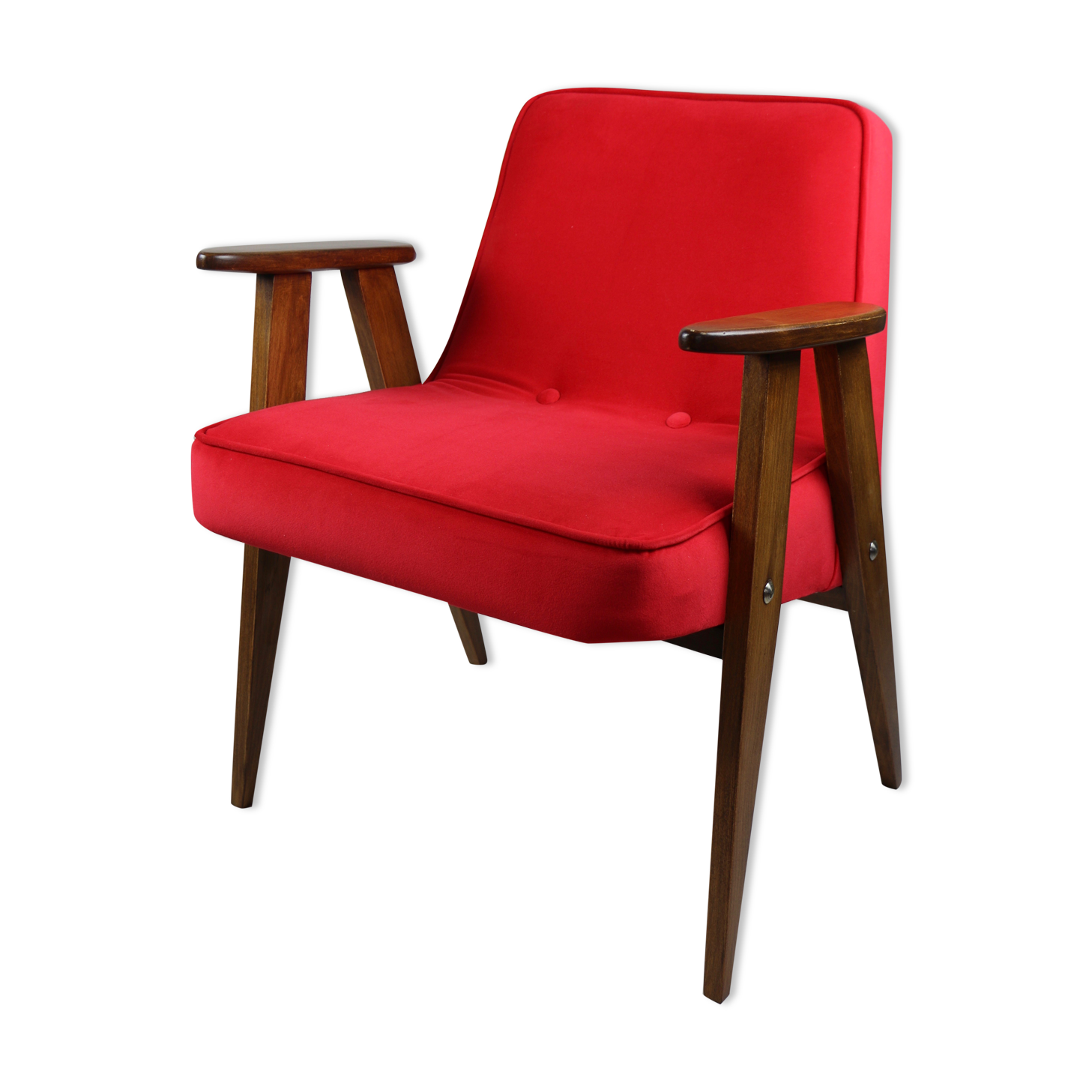 Red Velvet 366 Lounge Chair by Józef Chierowski, 1970s