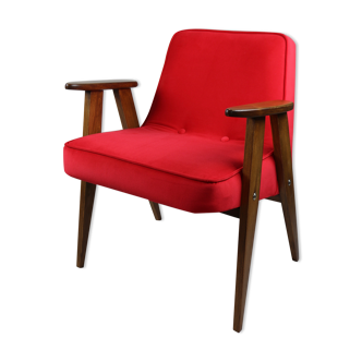 Red Velvet 366 Lounge Chair by Józef Chierowski, 1970s