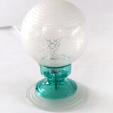 Frosted globe lamp and turquoise glass