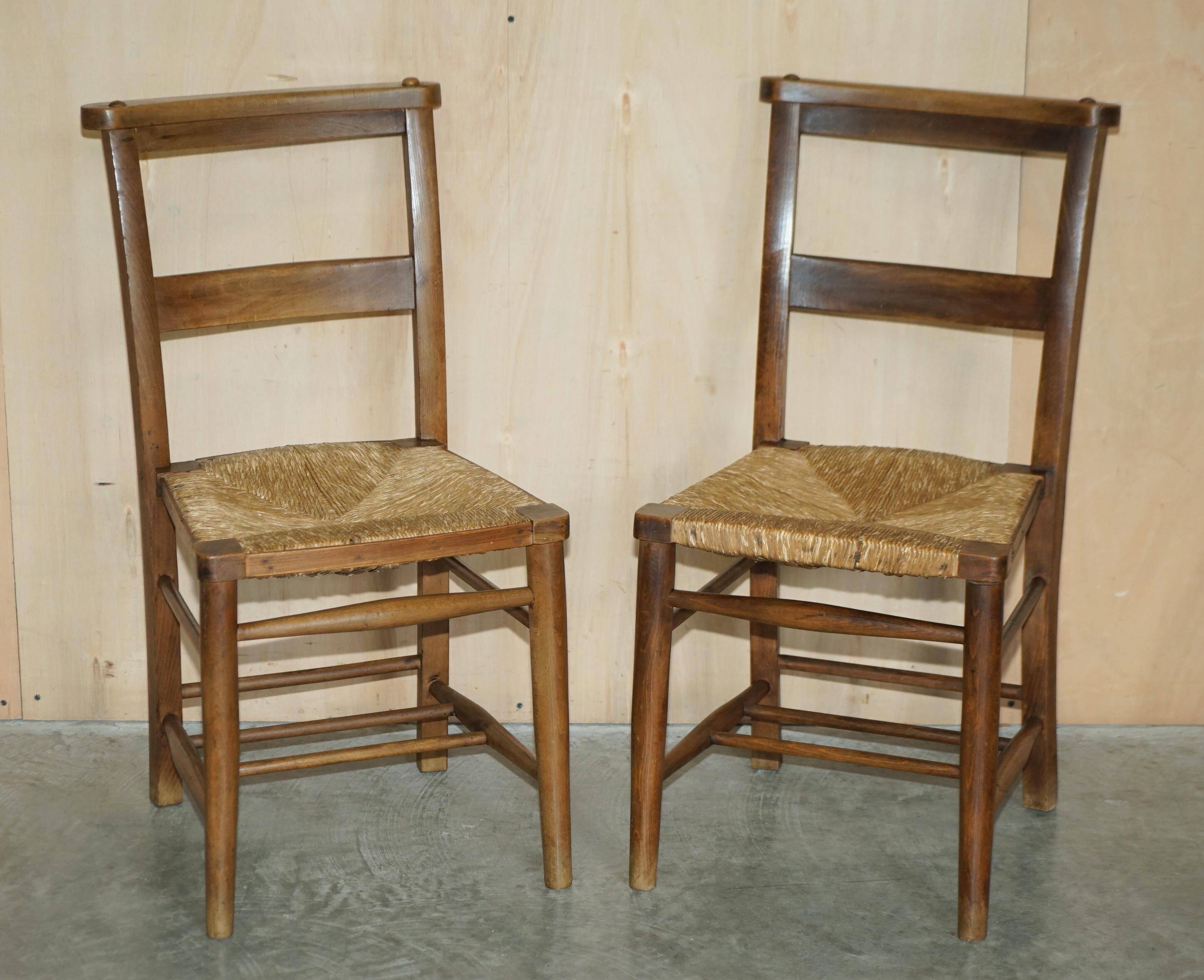 Set of six Dutch oak chairs with woven straw seats, circa 1860.