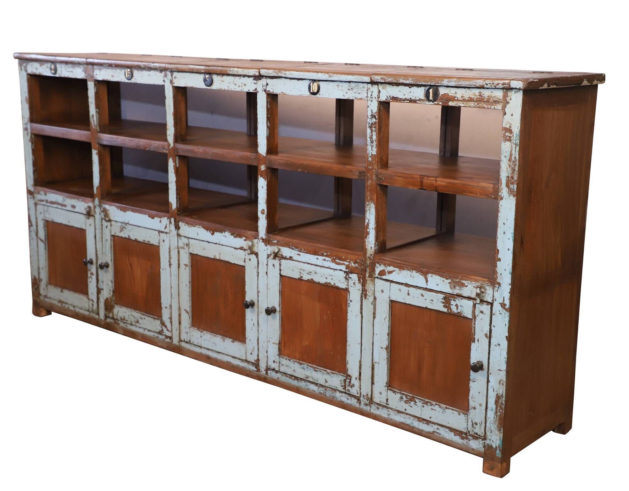 Old Burmese teak craft furniture with original blue patina