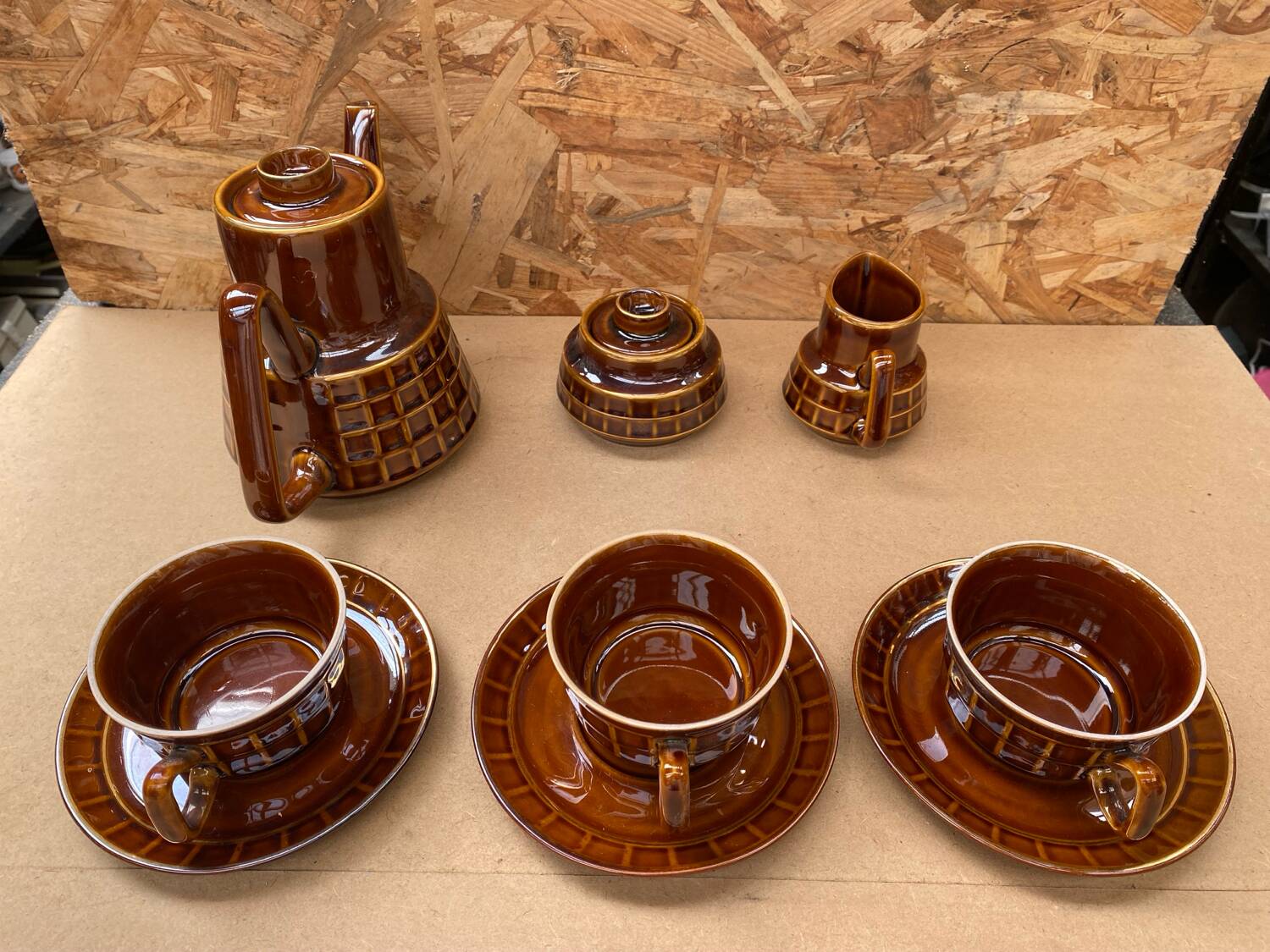 Antique PRUSZKOW Ceramic Brown & Gold Vintage Tea Service #B279