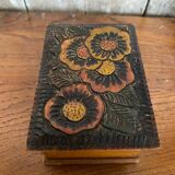 Ancienne Boite À Bijoux En Bois Sculpté Décor Fleurs Vintage