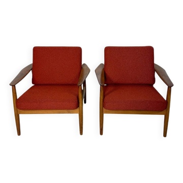 2x 1960s vintage Danish FD164 teak lounge chairs Arne Vodder for CADO