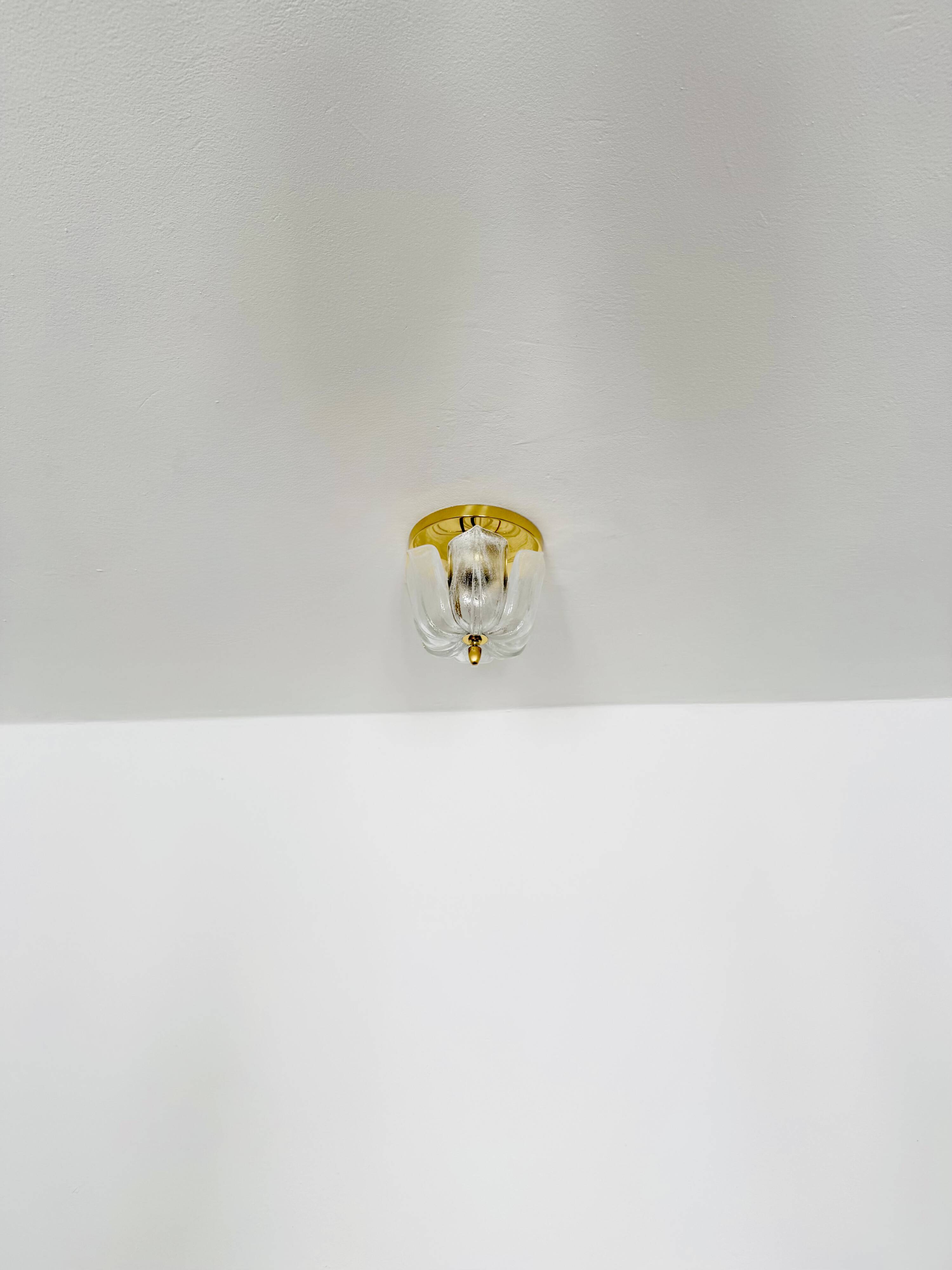 Brass and Glass Flush Light by Glashütte Limburg