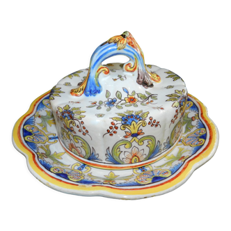 Dish with bell in earthenware of desvres signed fourmaintraux-courquin nineteenth century
