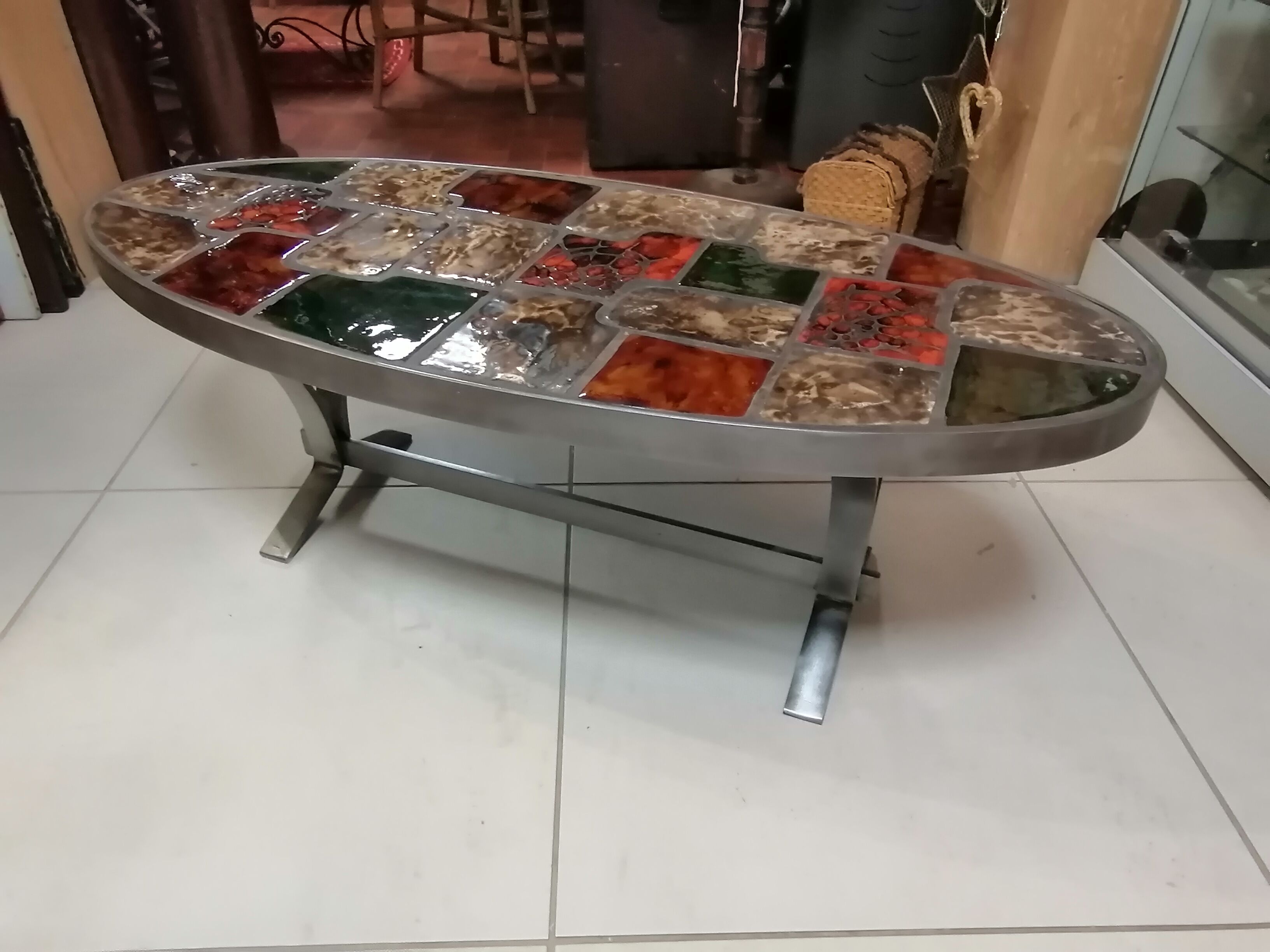 Vintage ceramic steel coffee table