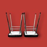 Pair of vintage stools in black faux leather and chrome steel – 1960s-1970s