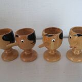 4 Pinocchio wooden egg cups Italy New